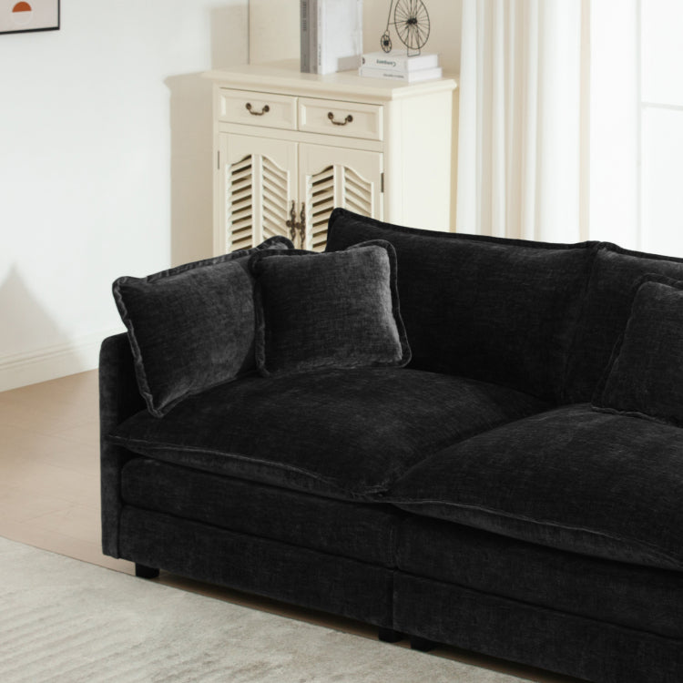 Modern Accent Chair With Ottoman, Living Room Club Chair Chenille Upholstered Armchair , Reading Chair For Bedroom, Black Chenille