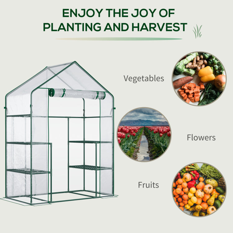 Outsunny 5' X 2.5' X 6.5' Mini Walk In Greenhouse Kit, Portable Green House With 3 Tier Shleves, Roll Up Door, And Weatherized Plastic Cover For Backyard Garden, Clear