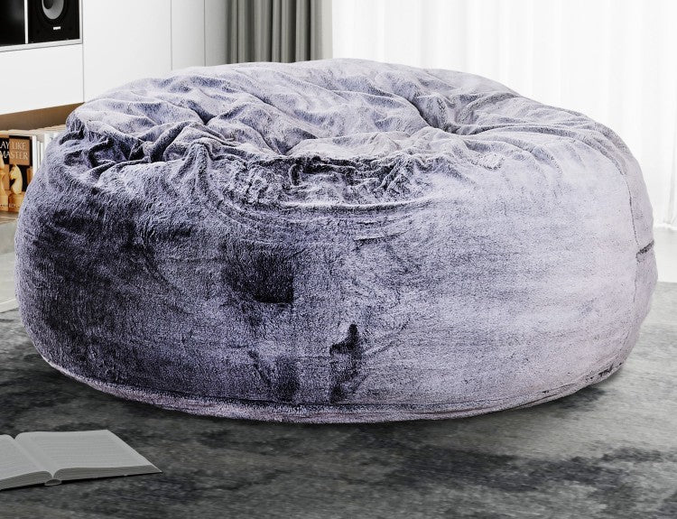 Classic 5Ft Faux Fur Memory Foam Bean Bag, Living Room Lounger, Soft Comfortable Bean Bag Chair, Purple