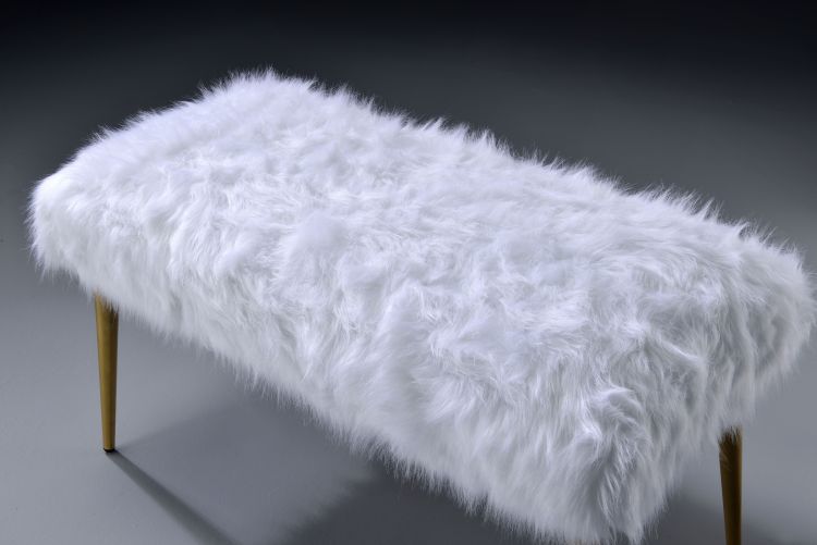 Bagley Ii White Faux Fur & Gold Finish Bench