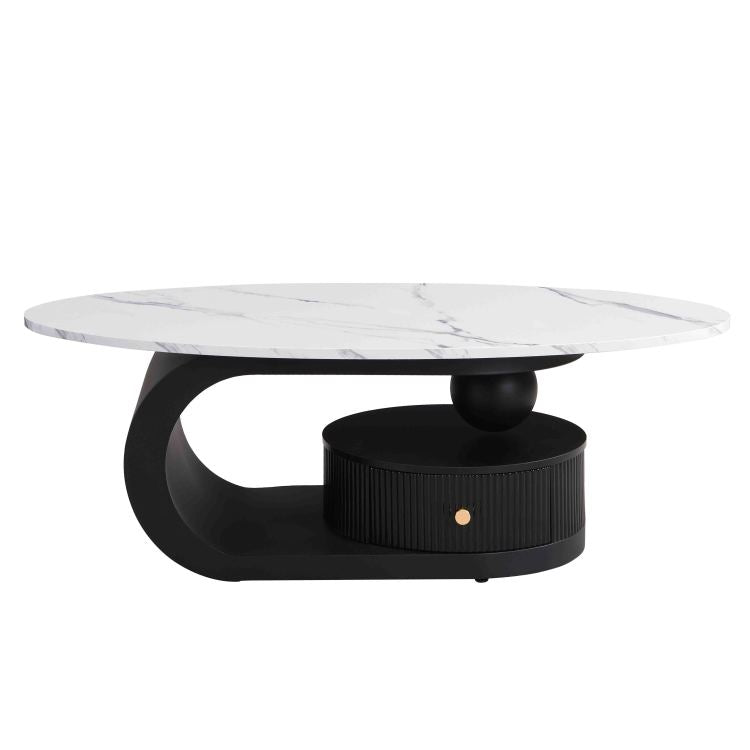 Modern Nesting Coffee Table Set Of 2 End Table For Living Room, Oval And Round Table Set