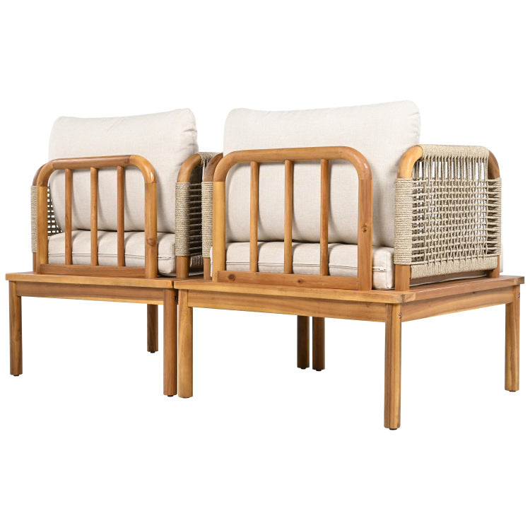 Outdoor Acacia Wood And Rope Club Chair With Cushions Set Of 2 Mp2