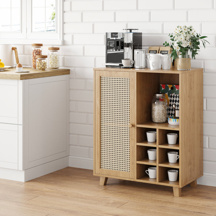 Sideboard Cabinet With Storage, 34 Inch Wine Bar Cabinet With Wine Racks, Buffet Cabinets For Home, Living Room