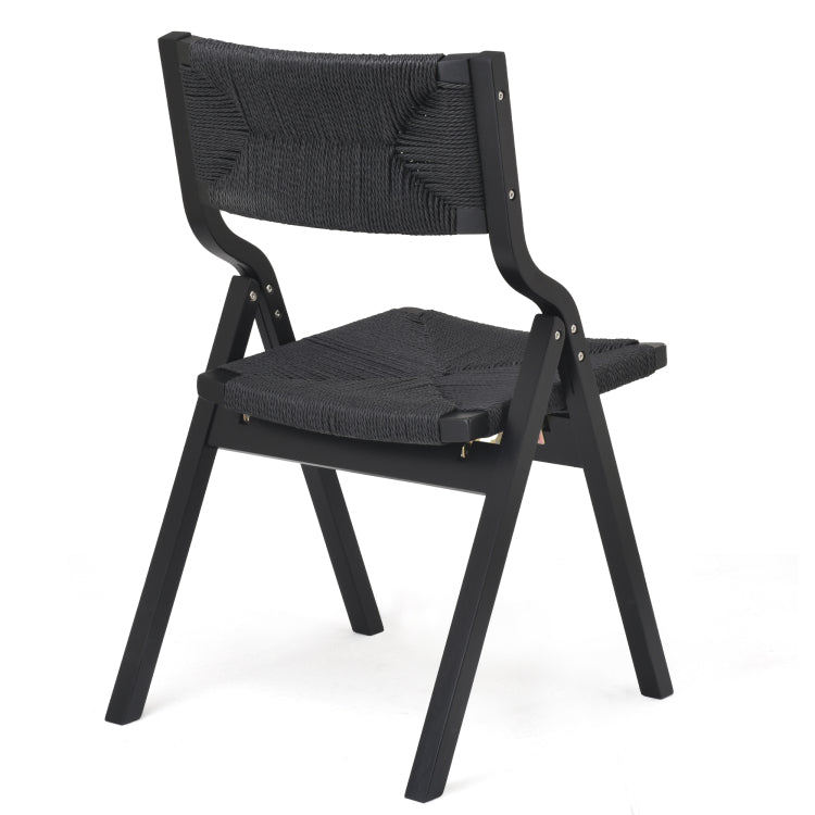 Wood Folding Chairs, Foldable Chairs Wooden Indoor Stackable Dining Chairs For Kitchen & Dining Room Chair Woven Seat & Webbing Back, Dining Chair Set Of 2