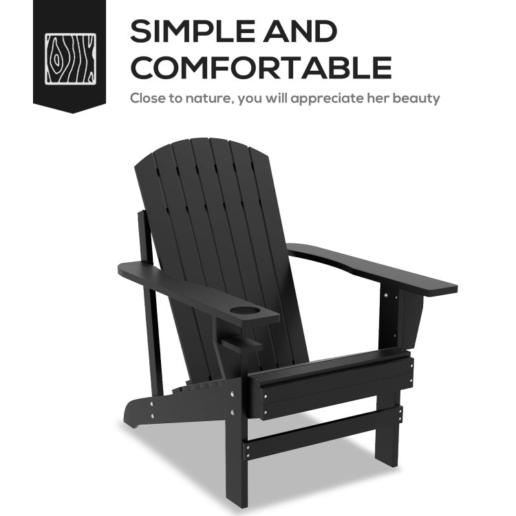 Outsunny Wooden Adirondack Chair, Outdoor Patio Lawn Chair With Cup Holder, Weather Resistant Lawn Furniture, Classic Lounge For Deck, Garden, Backyard, Fire Pit, Black