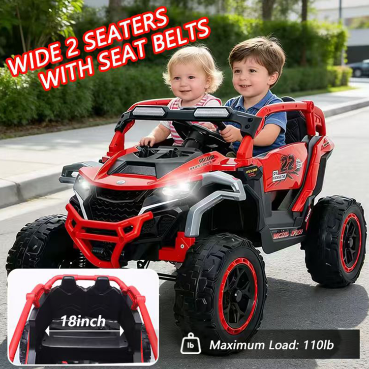 Ride On Models Truck Car 12V Kids Electric Vehicles, Remote Control, Front & Rear Shock Suspension, 2 Seater Utv, Flashlights And A Built In Music Player, For Age 3 6 Years Old Red
