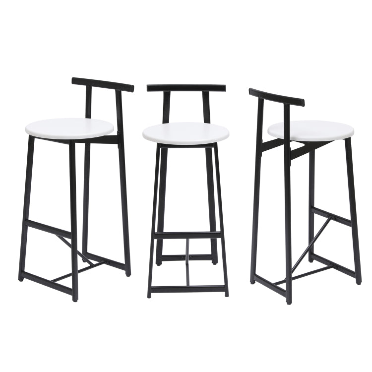 Bar Stools Kitchen Island Bar Chairs Set Of 3 Metal Counter Barstools With Backrest For Dining Pub Room Black & White