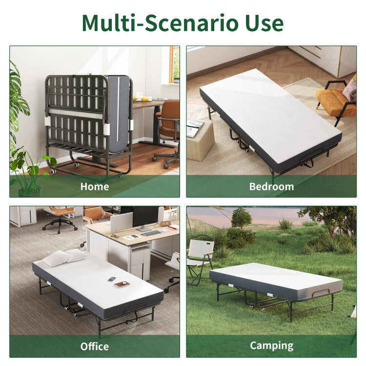 75" X 38" Inch Extra Long Folding Bed For Tall People, Heavy Duty 450Lbs Capacity Rollaway Guest Bed With 5" Memory Foam Mattress, Portable Space Saving Twin Size Bed