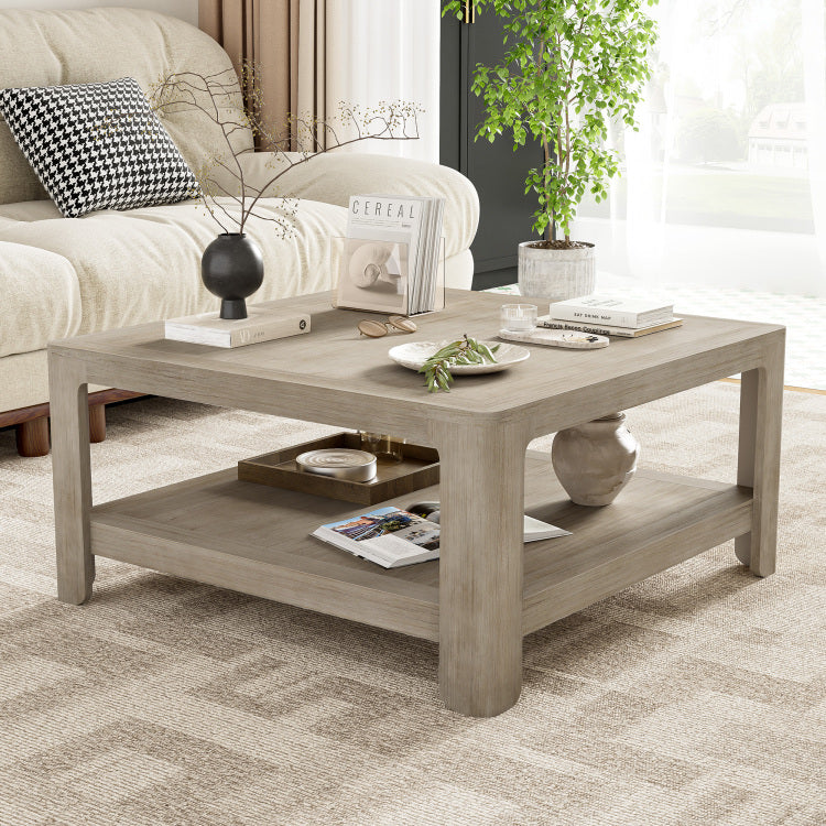 Square Coffee Table With Storage,Light Ash