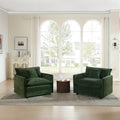 Accent Chair Set Of 2, High End Chenille Upholstered Armchairs, Living Room Side Chairs With Toss Pillow, Green Chenille