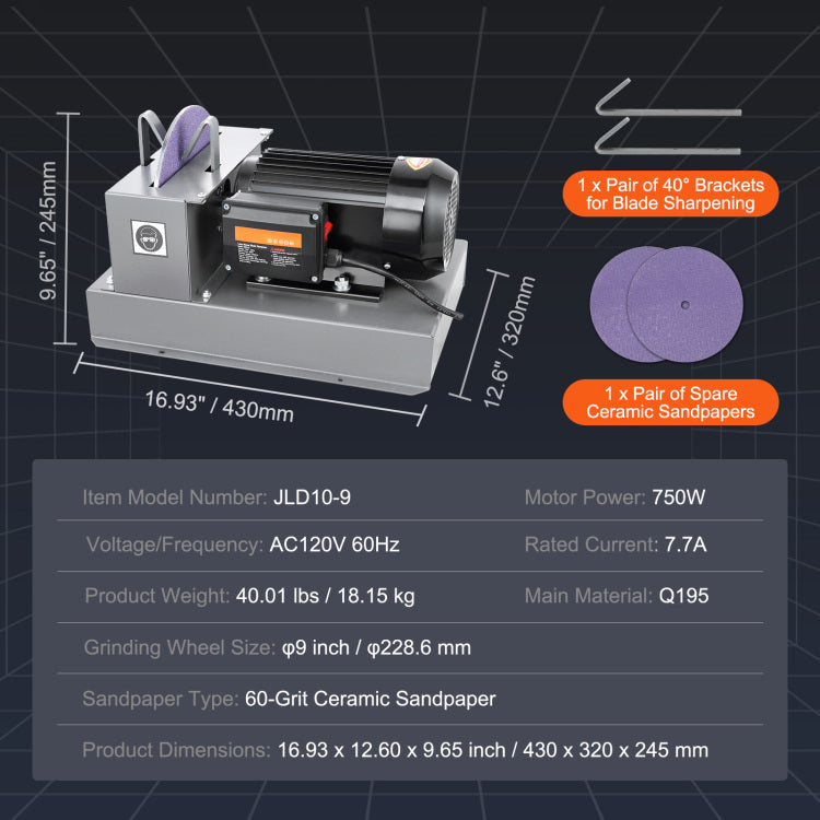 Lawn Mower Blade Sharpener, 1Hp 750W Lawnmower Blade Grinder With 9 Inch Ceramic Grinding Wheel, Powerful Bench Mower Sharpening Machine For High Low Lift Blades, Gator Blades, Flat Blades