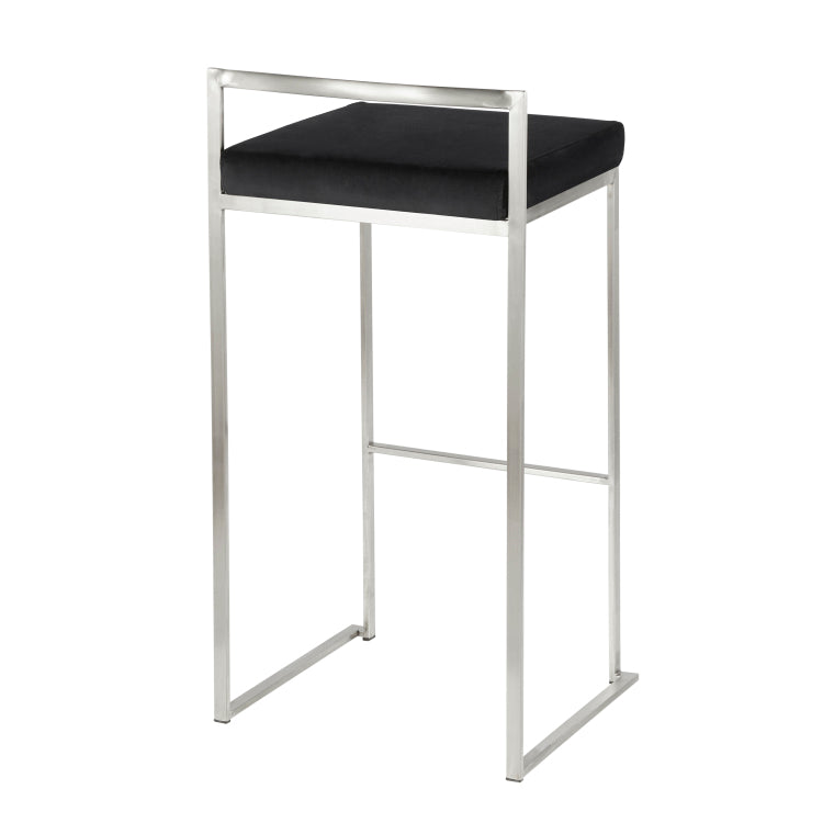 30" Contemporary Stackable Barstool With Black Faux Leather Set Of 3