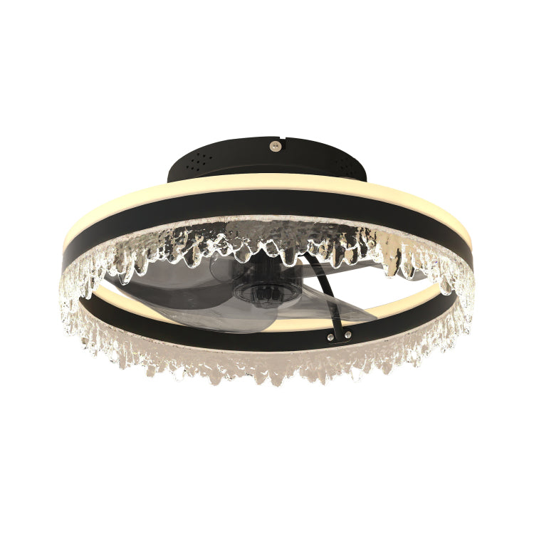 Modern Led With Light 16'' Dimmable Ceiling Light With Invisible Blades And Crystal Design, Remote Control & Adjustable Color Temperature, Quiet Fan For Bedroom, Living Room,Black