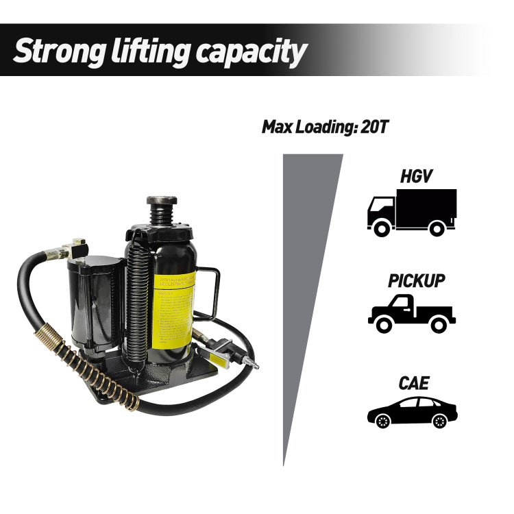 Air Hydraulic Bottle Jack, 20 Ton 40000 Lbs Bottle Jack, 10.23 20.07 Inch Lifting Range, Manual Handle And Air Pump, For Car, Pickup, Truck, Rv, Auto Repair, Industrial Engineering
