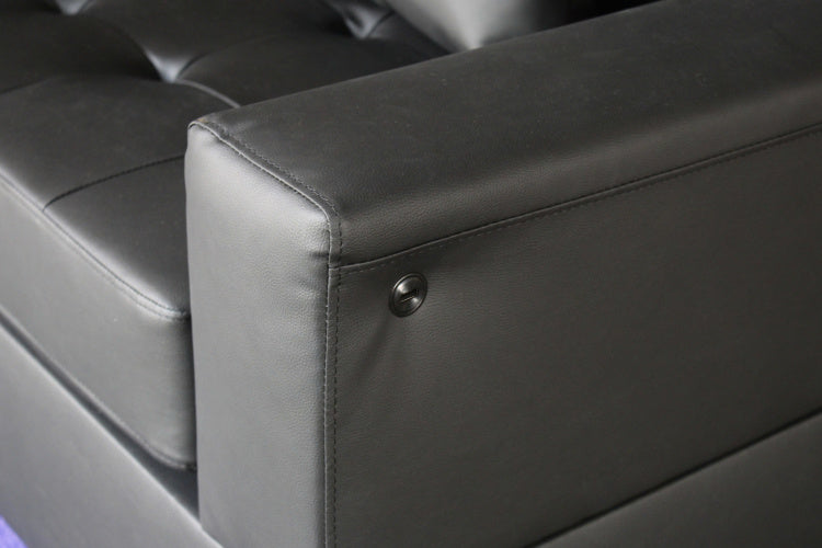 Genesis 85"W Black Pvc Fabric Sofa With Led Lights, Usb Charger, Storage Console, Cupholders, Tufted Cushions