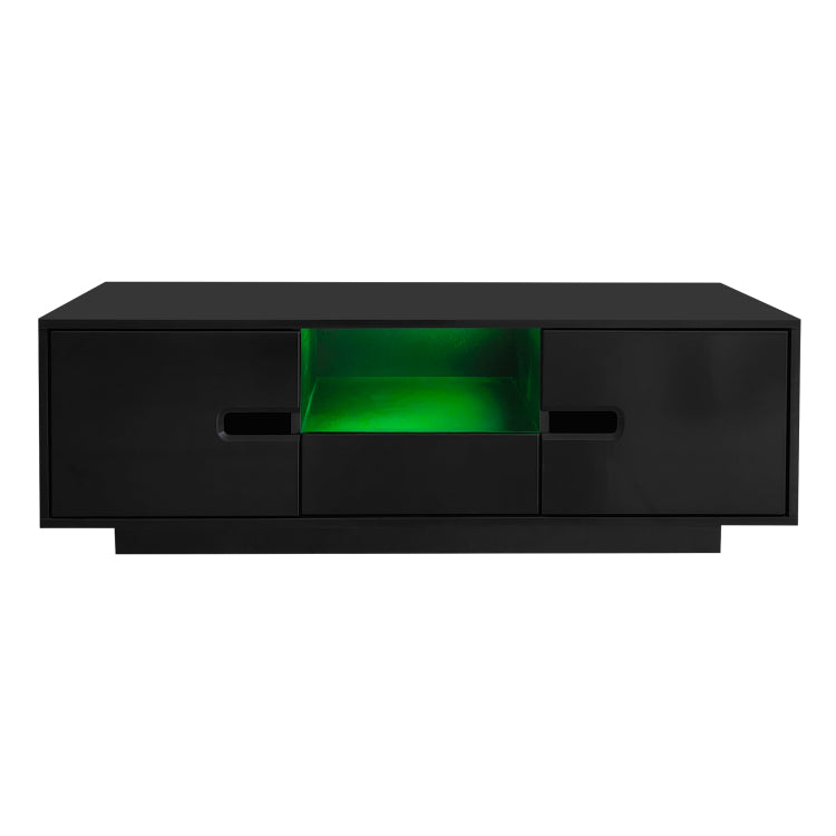 Modern High Glossy Rectangle Coffee Table, Stylish Center Table With Storage Space, Accent Furniture With 16 Color Led Lights For Living Room