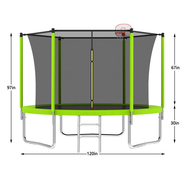 10Ft Trampoline For Kids, Basketball Hoop And Ladder, Outdoor Kids Trampoline With Safety Enclosure,Fast Assembly For Backyard Fun,Astm Approved