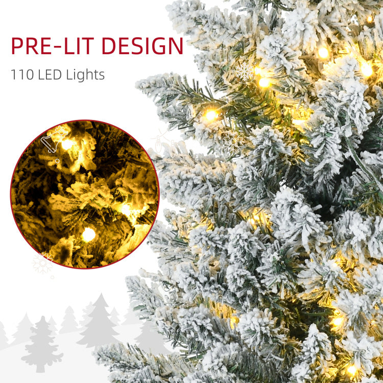 Homcom 5' Tall Pre Lit Slim Noble Fir Artificial Christmas Tree With 110 Warm White Led Lights And 294 Tips, For Christmas Decoration, Green