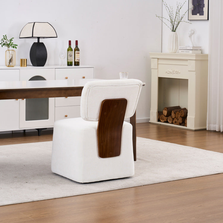 Linen Upholstered Armless Dining Chair With Casters,Ivory