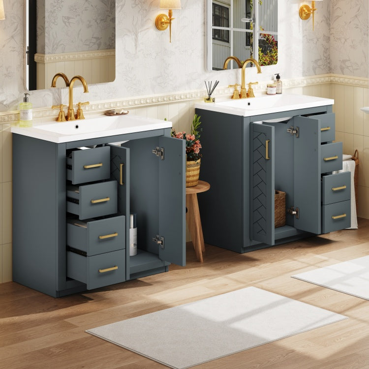 60'' Bathroom Vanity Set With Ceramic Sink Separate ,Solid Wood Frame Bathroom Storage Cabinet, Freestanding Vanity Set With Drawers & Soft Closing Doors