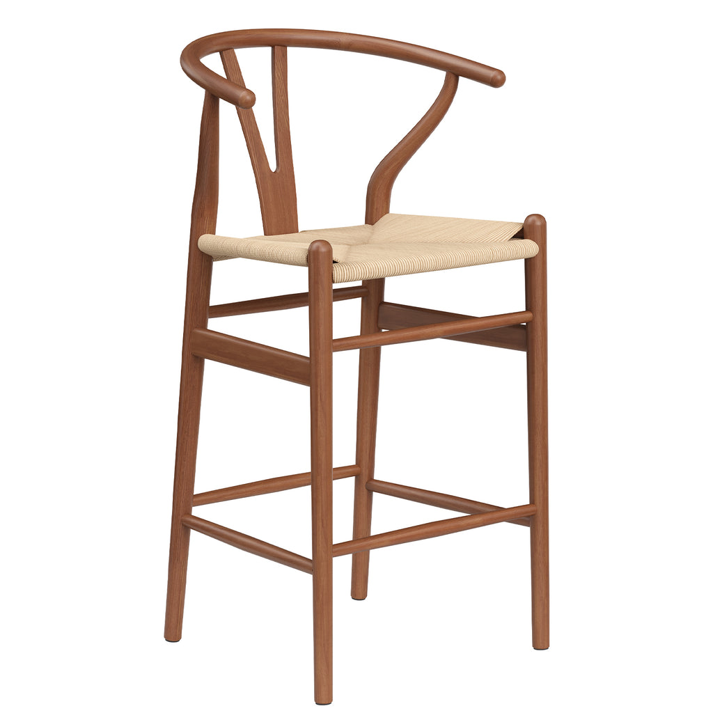 Wishbone Barstool,Weave Counter Height Bar Stools, Fully Assembled Rattan Bar Chairs For Kitchen Island,1Pc,Walnut