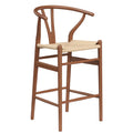 Wishbone Barstool,Weave Counter Height Bar Stools, Fully Assembled Rattan Bar Chairs For Kitchen Island,1Pc,Walnut