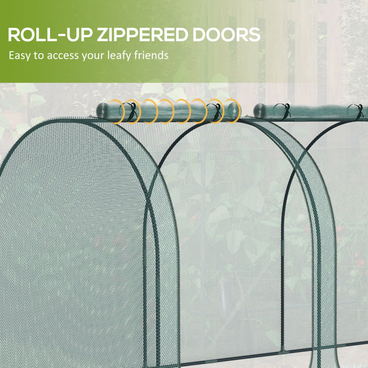 Outsunny 9' X 4' Crop Cage, Plant Protection Tent With Three Zippered Doors, Storage Bag And 6 Ground Stakes, For Garden, Yard, Lawn, Green