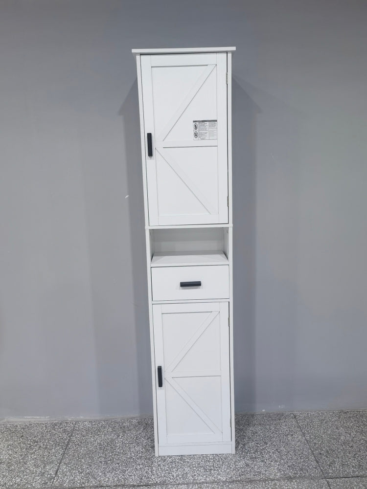 69" H Tall Bathroom Storage Cabinet With 2 Barn Doors And 1 Drawer, Narrow Storage Unit, Adjustable Shelves,Floor Cabinet For Bathroom, Living Room, Entryway,Kitchen, White