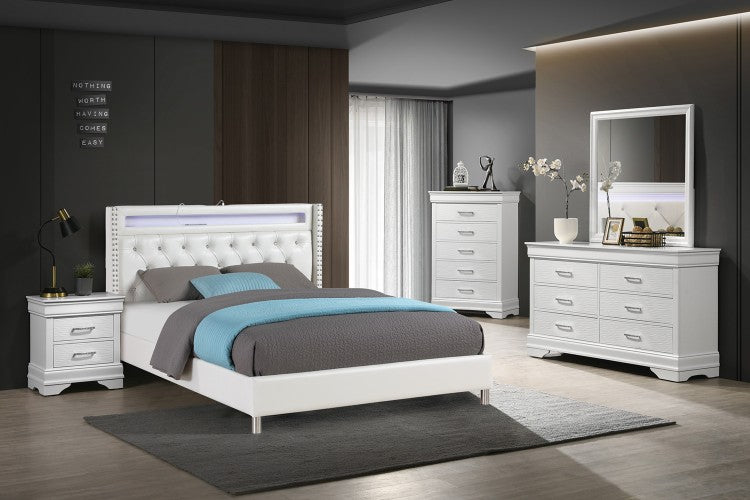 Modern Sleek Bedside Table White 1Pc Nightstand Bedroom Furniture Accent Handles Spacious Drawers