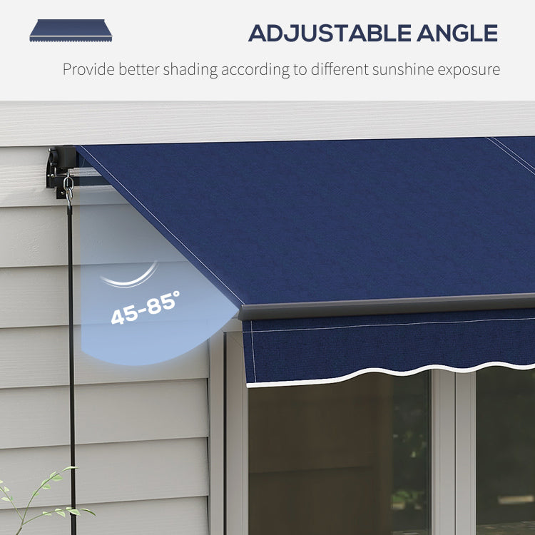 Outsunny 10' X 8' Retractable Awning, Patio Awning Sunshade Shelter With Manual Crank Handle, 280Gsm Uv Resistant Fabric And Aluminum Frame For Deck, Balcony, Yard, Blue