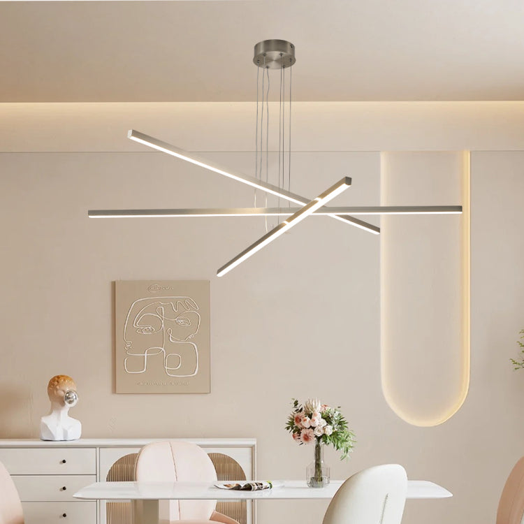48" Modern Led Chandelier Geometric 3 Arm Design, Adjustable Hanging, Sleek Metal Finish For Dining Room, Living Room & Office