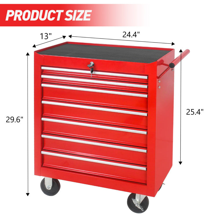 Rolling Tool Chest With 7 Drawer Tool Box With Wheels Multifunctional Tool Cart Mechanic Tool Storage Cabinet For Garage, Warehouse, Workshop, Repair Shop