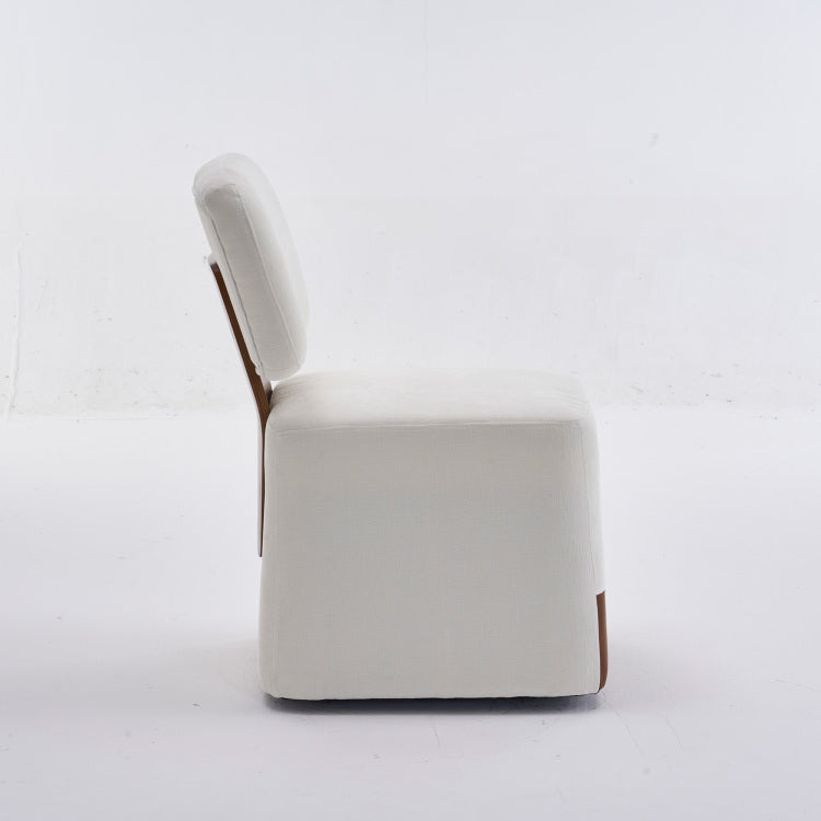 Linen Upholstered Armless Dining Chair With Casters,Ivory