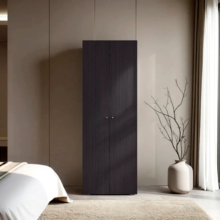 Basin 2 Door Tall Wardrobe Cabinet 66.9"H, Bedroom, Wenge