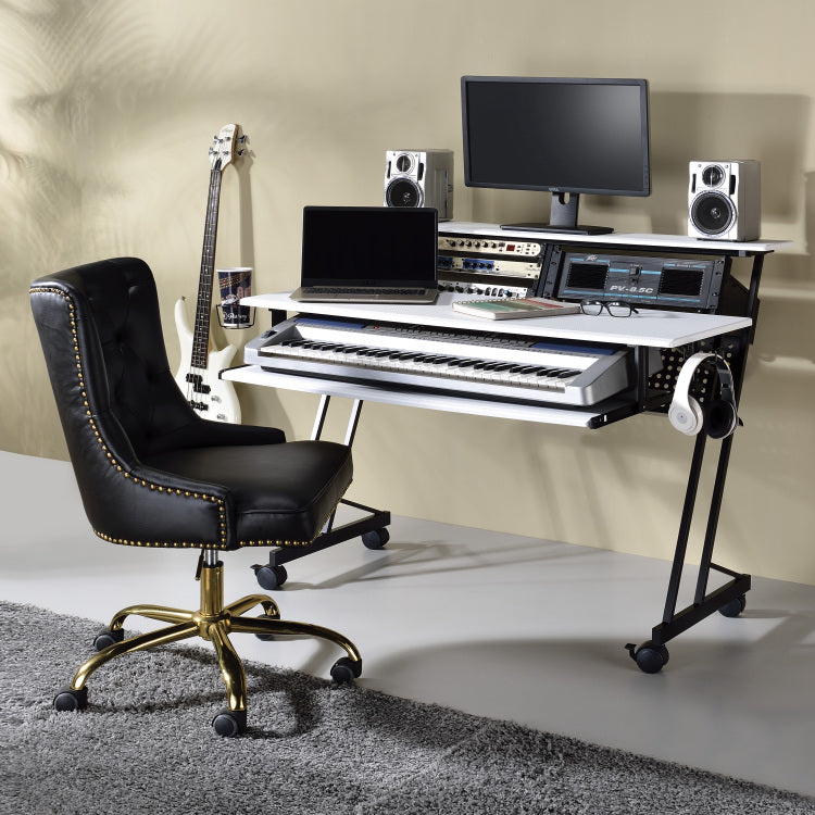White And Black Music Recording Studio Desk With Metal Base