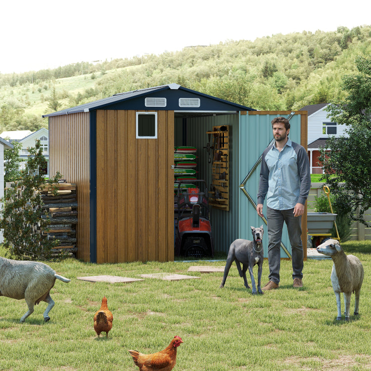 6X8Ft Outdoor Steel Storage Shed With Clear Window, Lockable Doors, Compact Metal Tool Shed For Garden, Backyard, Patio, Utility, And Bike Storage,Yellow