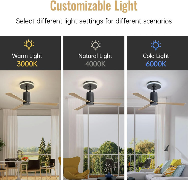 52 Inch Modern Flush Mount With Led Light And Remote Control, 3 Abs Blades Noiseless Reversible Dc Motor For Patio Living Room