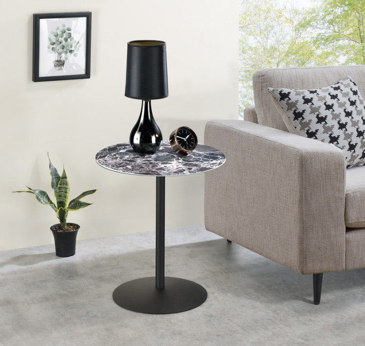 Cirillo 17.5"W End Table With Black Marble Textured Top