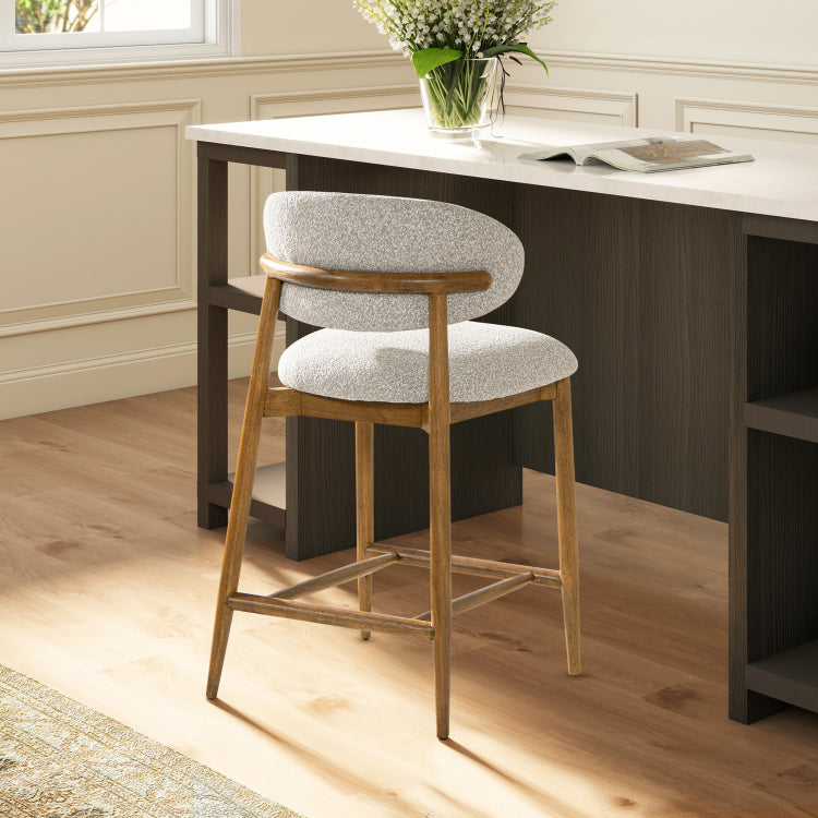 Locke 26.5" Modern Upholstered Counter Stool With Wood Frame, Salt & Pepper Boucle