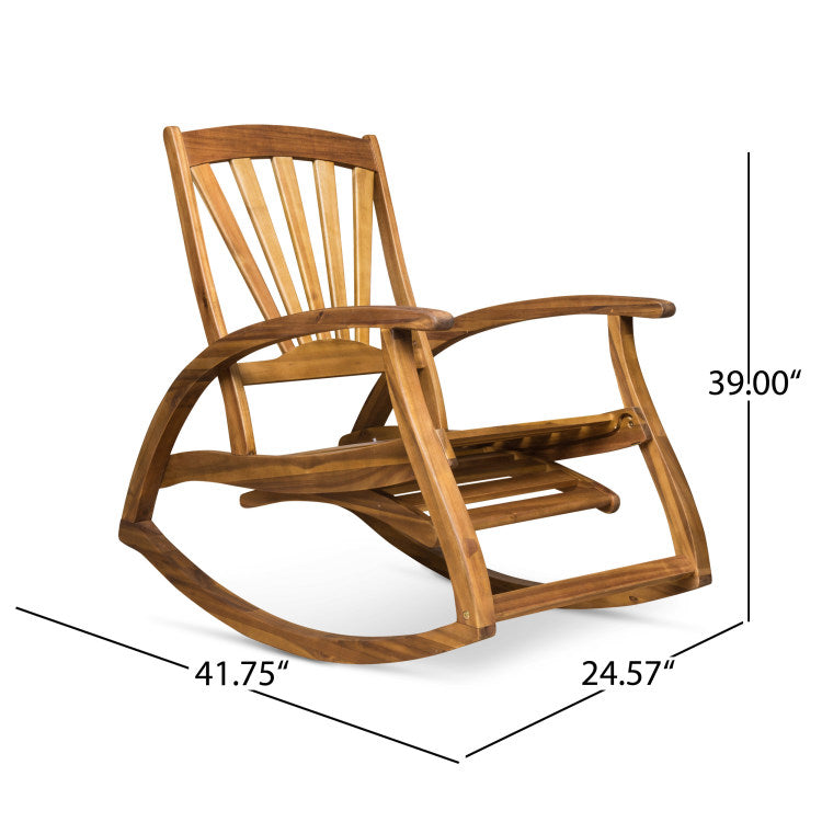 Outdoor Acacia wood Rocking Chair with Retractable teak - wood