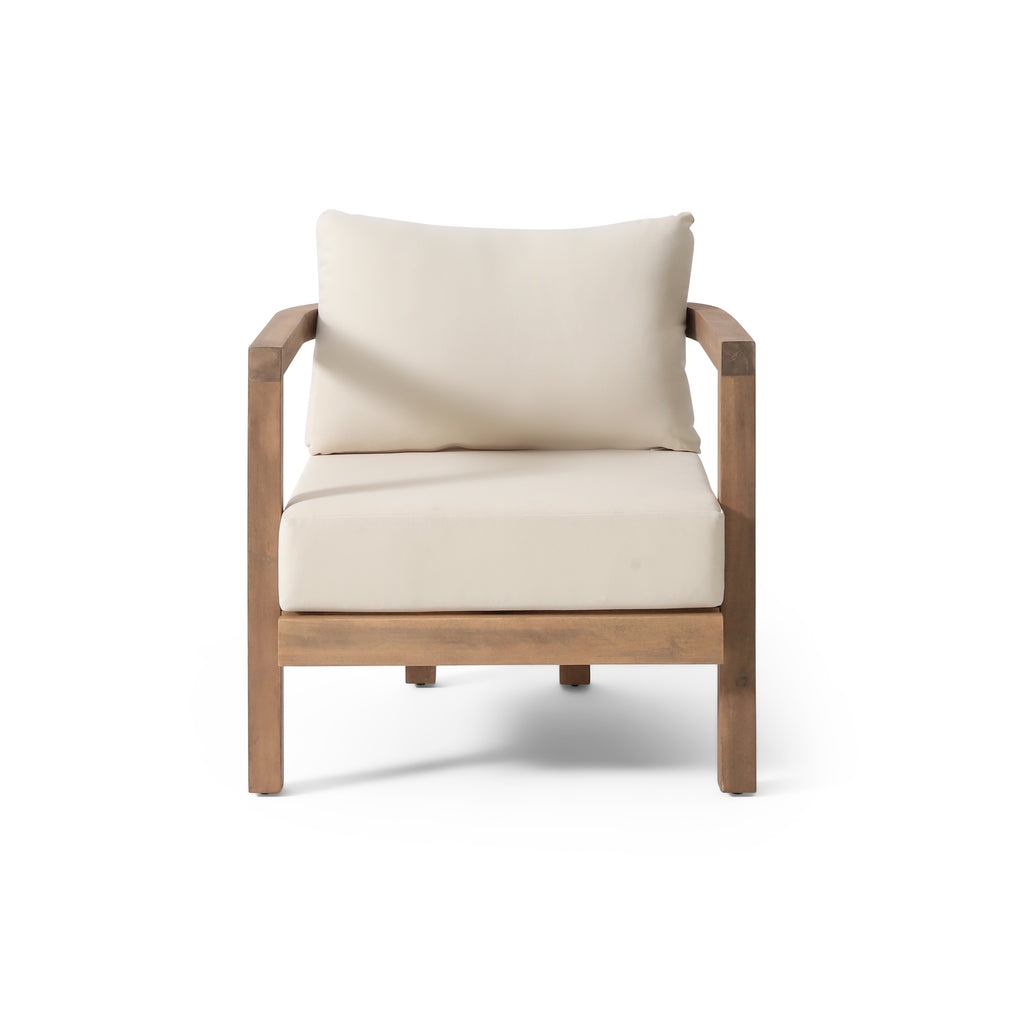 Set Of 2 Outdoor Acacia Wood Patio Club Chair, Patio Furniture,Waterproof Thick Cushion Deep Seating For Porch, Garden, Backyard, Balcony, Weight Capacity 400Lbs, Brown Wash, Beige Cushion