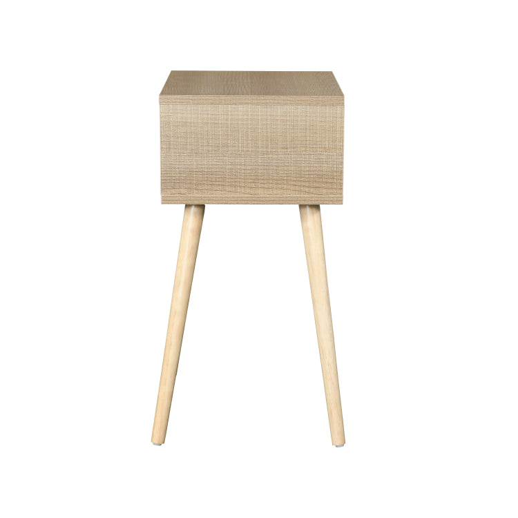 Side Table With 1 Drawer And Rubber Wood Legs, Mid Century Modern Storage Cabinet For Bedroom Living Room Furniture, White With Solid Wood Color