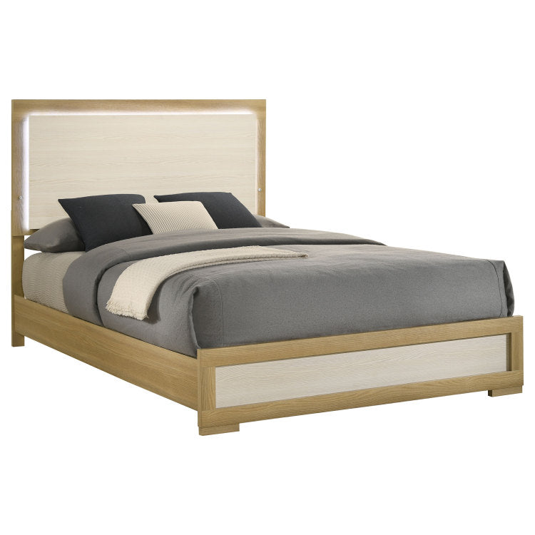 Lincoln Natural And White Wood Queen Led Panel Bed