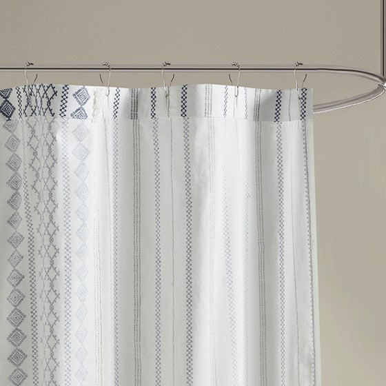 Cotton Printed Shower Curtain With Chenille