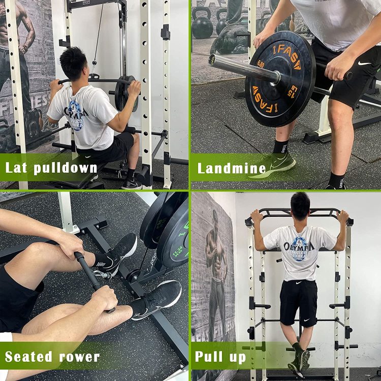 Multi Functional Power Cage, Home Adjustable Pullup Squat Rack 1000Lbs Capacity Comprehensive Fitness Barbell Rack With Gym Accessories 7Ft Olympic Bar
