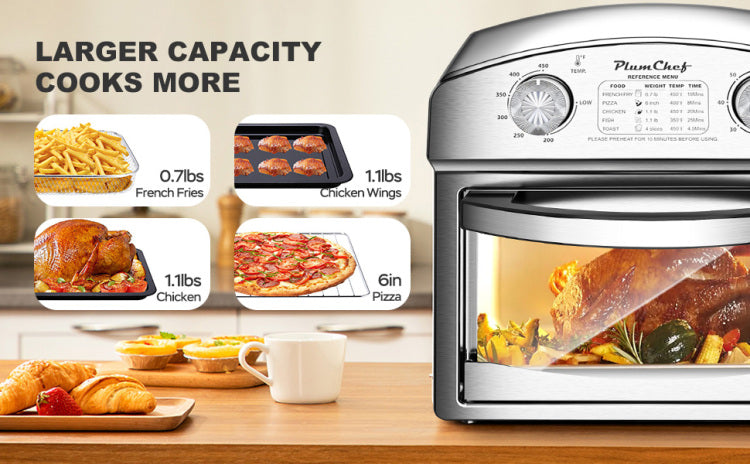 12.5 Quart 7 In 1 Convection Toaster Oven, 1500W, Stainless Steel, With 5 Pre Set Menus Roast, Bake, Grill, Broil, Toast, Dehydrate & Defrost, Silver