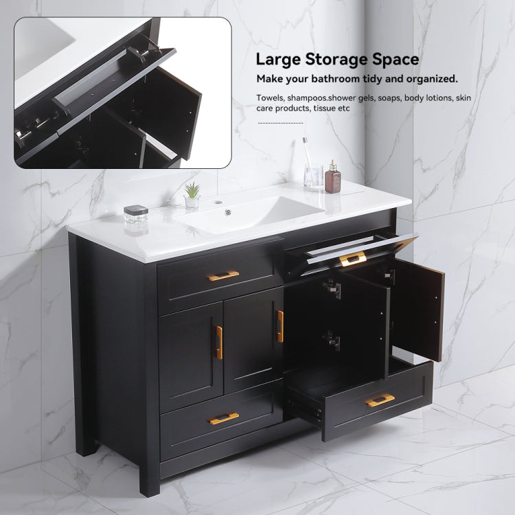 48" Black Bathroom Vanity.Abundant Storage Cabinet 4 Soft Close Doors And 4 Drawers Excluding The Ceramic Basin