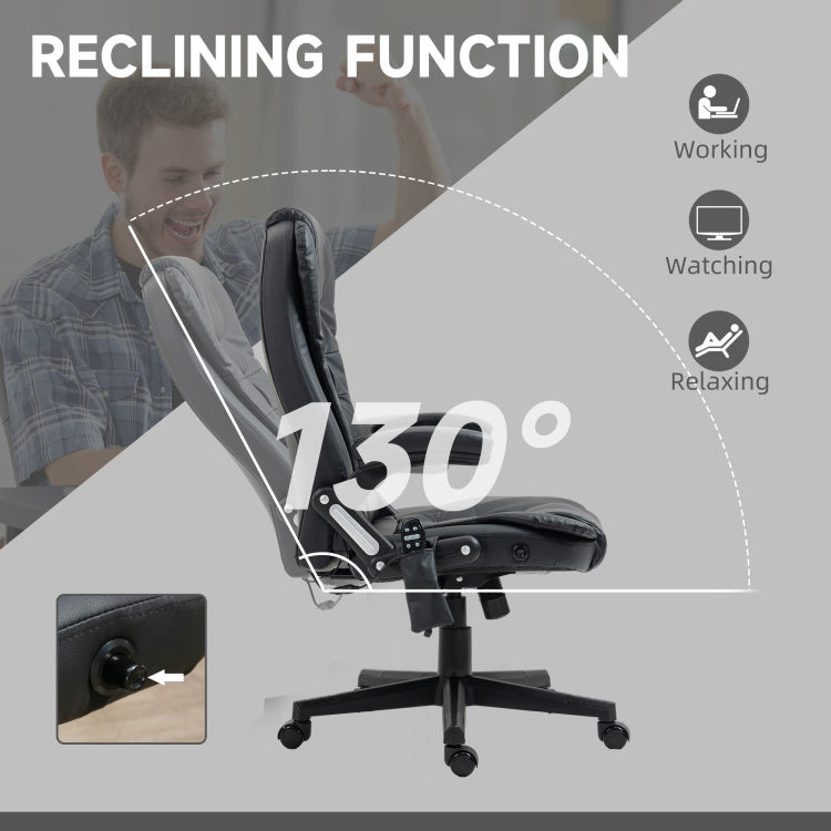 Homcom High Back Vibration Massage Chair, Heating Office Chair, Black