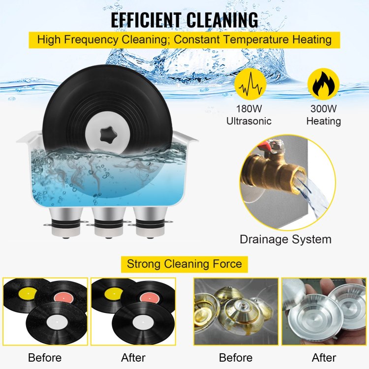 Ultrasonic Vinyl Record Cleaner 6L 40Khz Vinyl Ultrasonic Cleaning Machine Knob Control Record Ultrasonic Cleaner 4 Records Vinyl Sonic Cleaner Stainless Steel Tank W Mechanical Heater & Timer