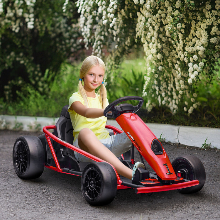 Aosom 24V 8.1 Mph Electric Go Kart, Drifting Car Battery Powered Ride On Toy Outdoor With Slow Start, Music, Horn Honking And Safety Belt, For 8 12 Years Old, Red